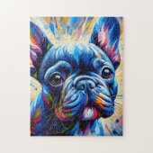 Franse Bulldog Blauw Acryl Print | Kleurrijk Legpuzzel (Verticaal)