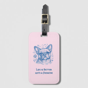 Franse Bulldog blauwe lijntekening doodle frenchie Bagagelabel