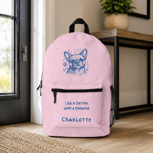 Franse Bulldog blauwe lijntekening doodle frenchie Bedrukte Rugzak