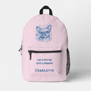 Franse Bulldog blauwe lijntekening doodle frenchie Bedrukte Rugzak