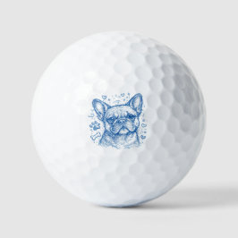 Franse Bulldog blauwe lijntekening doodle frenchie Golfballen