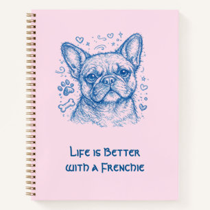 Franse Bulldog blauwe lijntekening doodle frenchie Notitieboek