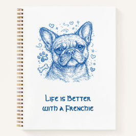 Franse Bulldog blauwe lijntekening doodle frenchie Notitieboek