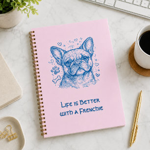 Franse Bulldog blauwe lijntekening doodle frenchie Notitieboek