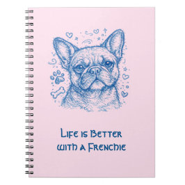 Franse Bulldog blauwe lijntekening doodle frenchie Notitieboek