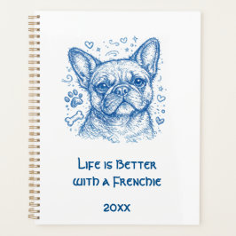 Franse Bulldog blauwe lijntekening doodle frenchie Planner