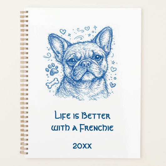 Franse Bulldog blauwe lijntekening doodle frenchie Planner (Voorkant)