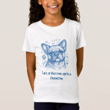 Franse Bulldog blauwe lijntekening doodle frenchie