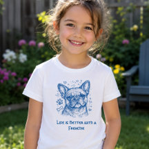 Franse Bulldog blauwe lijntekening doodle frenchie