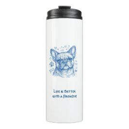 Franse Bulldog blauwe lijntekening doodle frenchie Thermosbeker