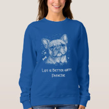 Franse Bulldog blauwe lijntekening doodle frenchie