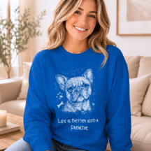 Franse Bulldog blauwe lijntekening doodle frenchie