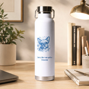 Franse Bulldog blauwe lijntekening doodle frenchie Waterfles