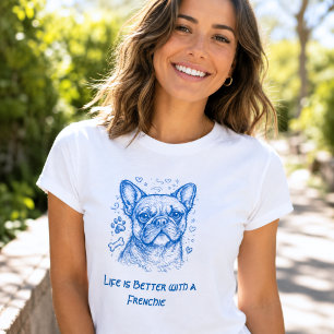 Franse Bulldog blauwe lijntekening Franse Bulldog T-shirt