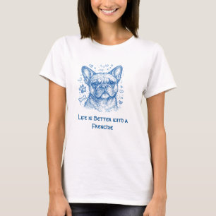 Franse Bulldog blauwe lijntekening Franse Bulldog T-shirt