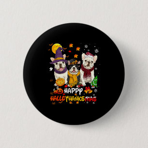 Franse Bulldog Blij Hallothanksmas Hond Liefhebber Ronde Button 5,7 Cm