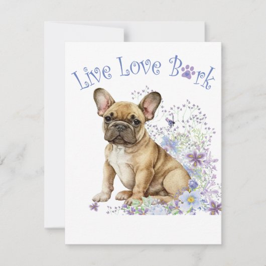 Franse Bulldog Bloem Notitiekaartje (Voorkant)