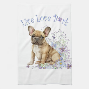 Franse Bulldog Bloem Theedoek