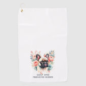 Franse Bulldog Bloemen Golf en Frenchie Kisses Golfhanddoek (Voorkant)