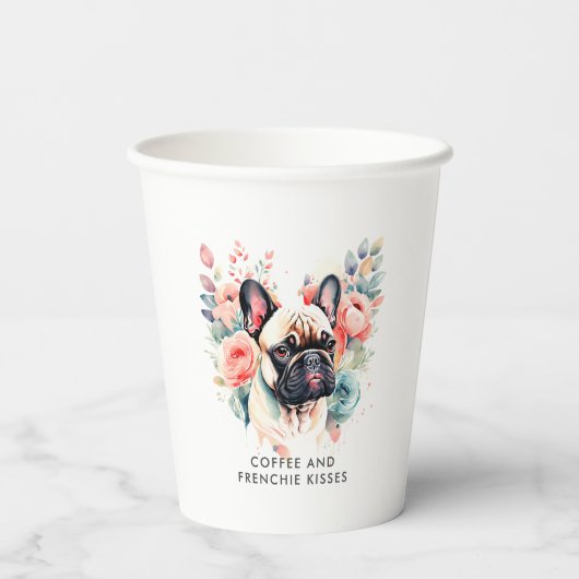 Franse Bulldog bloemen koffie en franse kussen Papieren Bekers (Achterkant)