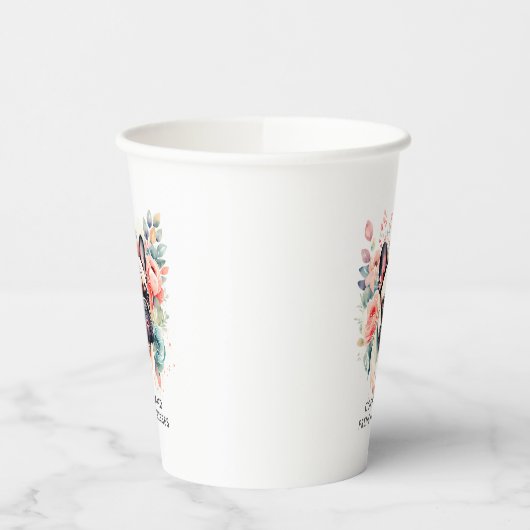 Franse Bulldog bloemen koffie en franse kussen Papieren Bekers (Links)