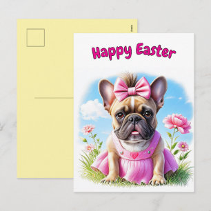 Franse Bulldog Bloemen Pasen Franse Bulldog Feestdagenkaart