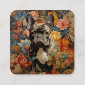 Franse Bulldog  Bloemen Vierkante Visitekaartje (Achterkant)