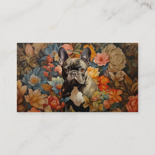 Franse Bulldog  Bloemen Visitekaartje (Achterkant)