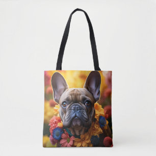 Franse Bulldog Bloemenkrans Tote Bag