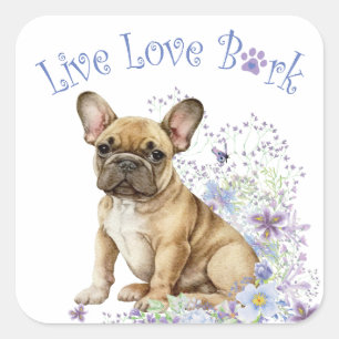 Franse Bulldog Bloemig Vierkante Sticker