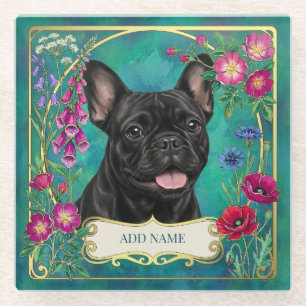 Franse Bulldog Bloemrijke Botanische Glas Onderzet Glazen Onderzetter