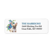 Franse Bulldog Blue Floral Retouradres Etiket (Voorkant)