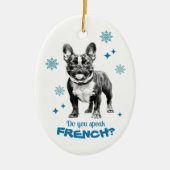 Franse Bulldog Blue Joyeux Noel Keramisch Ornament (Voorkant)
