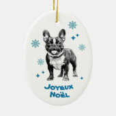 Franse Bulldog Blue Joyeux Noel Keramisch Ornament (Achterkant)