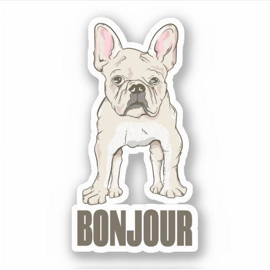 Franse Bulldog Bonjour Sticker (Voorkant)