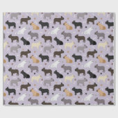 Franse Bulldog Botten en Paws Paars Cadeaupapier (Vlak)