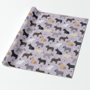 Franse Bulldog Botten en Paws Paars Cadeaupapier