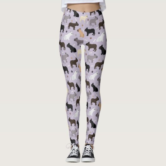 Franse Bulldog Botten en Paws Paars Leggings (Voorkant)