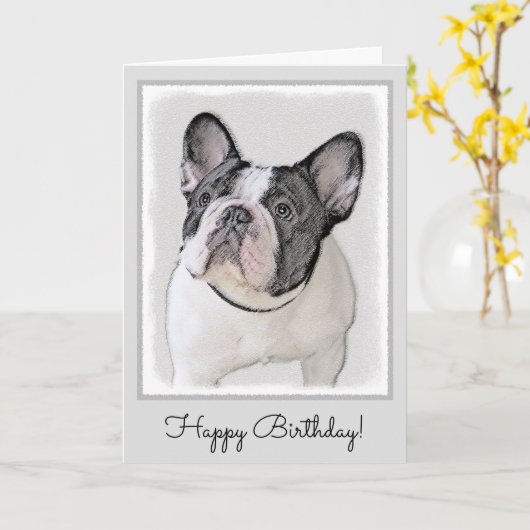 Franse Bulldog (Brindle Pied) - Schilderen - Dog A Kaart (Gele Bloem)