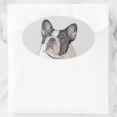 Franse Bulldog (Brindle Pied) - Schilderen - Dog A Ovale Sticker (Tas)
