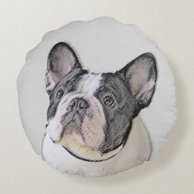 Franse Bulldog (Brindle Pied) - Schilderen - Dog A Rond Kussen (Achterkant)