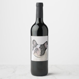 Franse Bulldog (Brindle Pied) schilderen - Dog Art Wijn Etiket