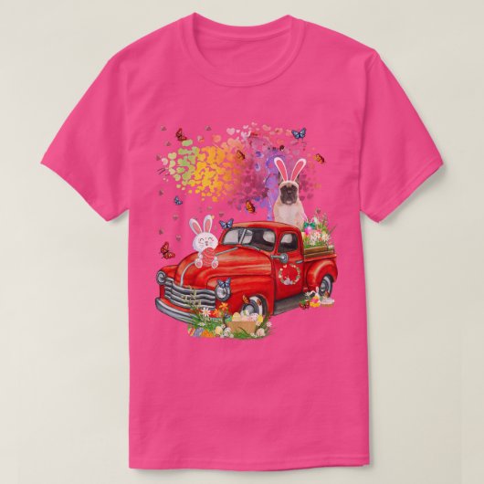Franse Bulldog Bunny Truck Hunting Eggs Tree Easte T-shirt (Design voorkant)
