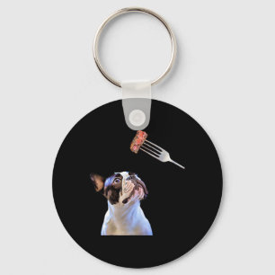 Franse Bulldog Cartoon Filter Steak Dinner Fun Dog Sleutelhanger