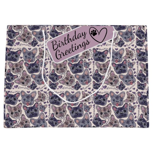 Franse Bulldog Cartoon Head, naadloos patroon Groot Cadeauzakje (Voorkant)