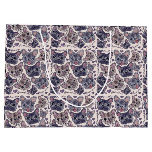 Franse Bulldog Cartoon Head, naadloos patroon Groot Cadeauzakje (Achterkant)