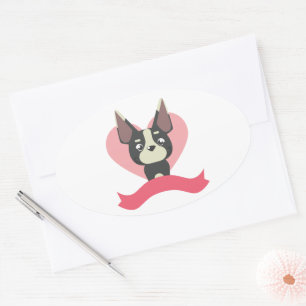 Franse Bulldog Cartoon op Hart Ovale Sticker