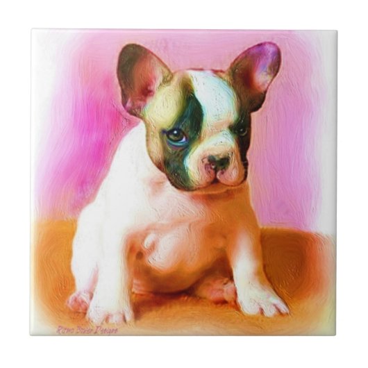 Franse Bulldog Ceramic Tile Tegeltje (Voorkant)