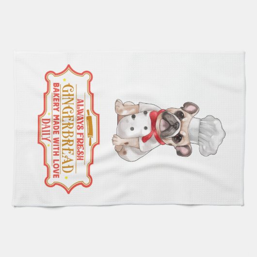 Franse Bulldog Chef Baking Gingerbread Theedoek (Horizontaal)