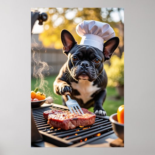 Franse Bulldog Chef Grills Diner Poster (Voorkant)